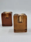 Blenko Amber Glass Ice Cube Shaped Candle Holders