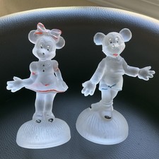 Pair Vtg 1930s Walt Disney MICKEY MINNIE MOUSE Glass Mascots Radiator Italy RARE
