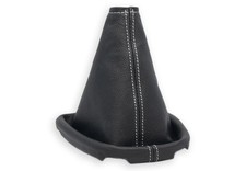 PER TOYOTA AYGO FL 2012-2014 CUFFIA LEVA CAMBIO VERA PELLE NERA CUCITURE BIANCHE