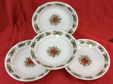 Lynns POINSETTIA HOLLY WREATH Soup bowls set of 4