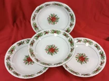 Lynns POINSETTIA HOLLY WREATH Soup bowls set of 4