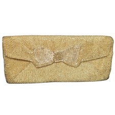 Vintage Gold Beaded Evening Bag Purse Clutch Delill Hand Made in Japan Christmas