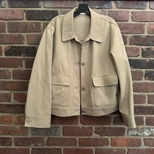 Uniqlo Jacket Womens L Beige Button Up Crop Stretch Old Money Quiet Luxury Prep