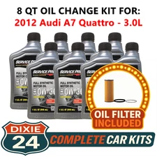 Fits: 2012 Audi A7 Quattro 3.0L 6,000 Mile Synthetic Oil & Filter Kit (0W-30)