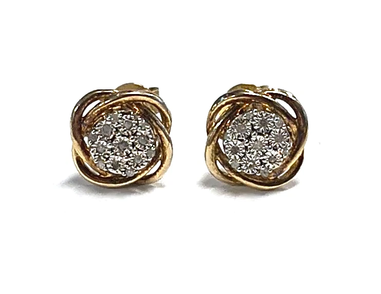 Aretes perforados con racimo de diamantes y oro de plata de ley 925 Estate Foto 4 de 4