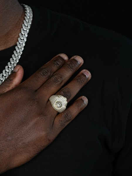 Alternate view of Moissanite Baguette Hamsa Ring Mens 14k Gold Plated Solid 925 Silver Iced Hiphop