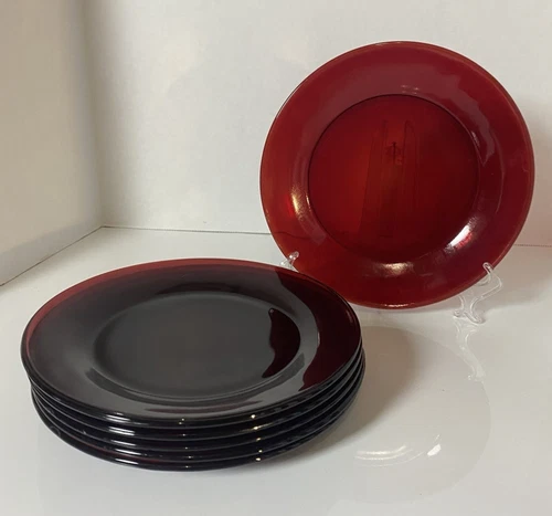 Set of 6 Vintage Anchor Hocking Royal Ruby Red Salad Lunch Salad Plates 7.5"