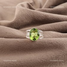 Sterling Silver Oval Natural Peridot Mother Boho Solitaire Promise Ring Jewelry