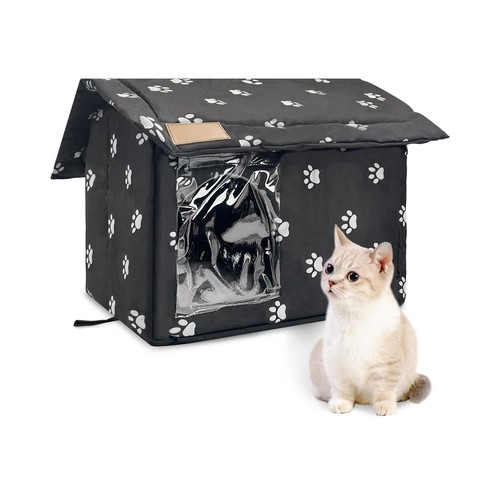 Stray Cats Shelter, Waterproof Outdoor Cat House Foldable Warm Pet Cave for W...
