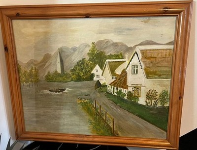 Ölgemälde Original unbekannter Künstler Fluss/Bergblick