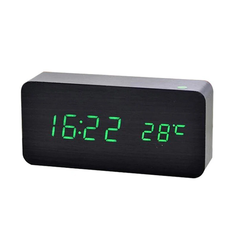 Wooden Wood Digital Alarm Clock LED Desk Clock Time Temperature Wireless Charger