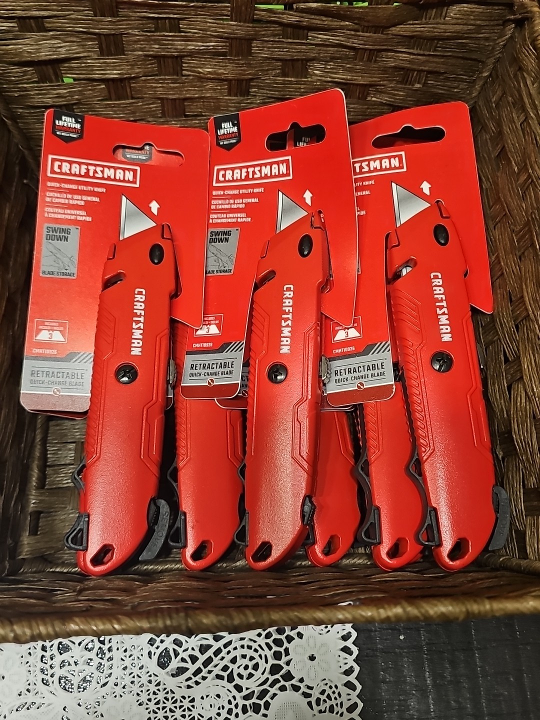 CRAFTSMAN  Retractable Utility Knife 3 Blade Storage Box Cutter Red NEW CMHT1092