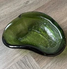 BLENKO Vintage Green Glass Free Form Amoeba Bowl Ashtray Trinket Dish MCM