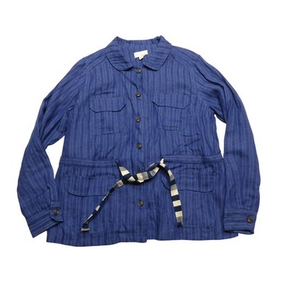 The Korner Jacket Womens XL Blue Linen Belted Utility Chore Shacket 8154089