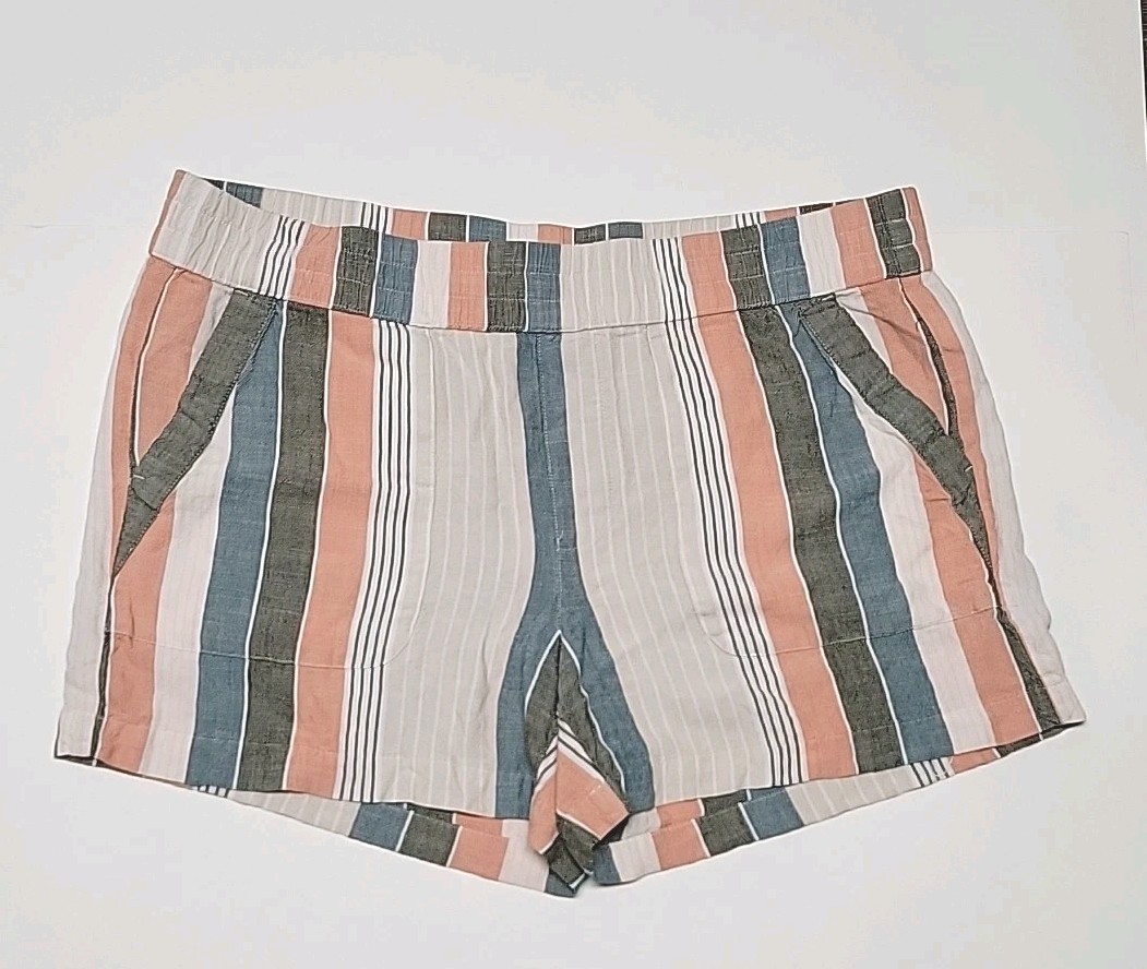 Shorts Stripe  Women Large Pull On Elastic Beige Neutral Sonoma Goods For Life-image