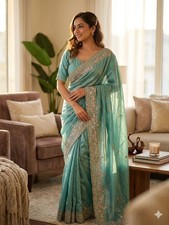 Ethnic Party Wear Wedding Designer Pakistani Womens Bollywood Saree Bridal Sari