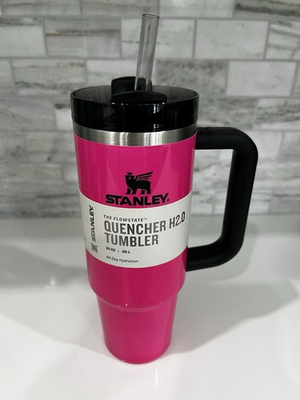 #ad Stanley Glossy Electric Pink 30oz H20 Quencher Tumbler Neon Collection RARE $69.95