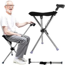 Faltbarer Stützstock Campingstuhl 2-in-1 Wanderstock mit Sitzfunktion Outdoor