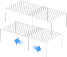 Kitchen Cabinet Expandable Shelf Organizers Set of 2, 2 Pack, White 