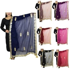 Golden Embroidered With Gotta Patti Net Dupatta Scarf Chunni Wrap For Party Wear