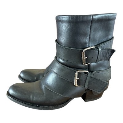 SENDRA LEATHER BIKER ANKLE BOOTS SIZE 8 Black Double Buckle Handmade Premium