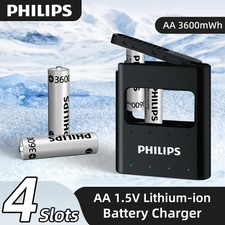 4 PCS Philips Rechargeable Lithium AA Batteries Charger 3600mWh 1.5V 2000 Cycles