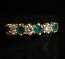 18ct Yellow Gold Emerald Diamond Half Eternity Ring Size K