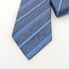 Marc Anthony Silk Repp Tie Mens 60.5  Blue Silver Stripe Designer Classic New
