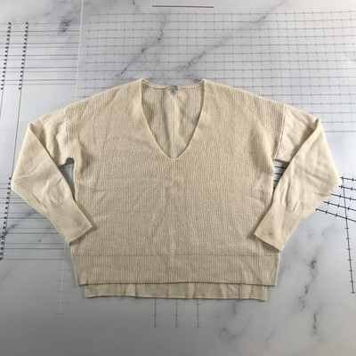 Halogen Sweater Womens XL Cream Cashmere V Neck Waffle Knit Pullover Relaxed