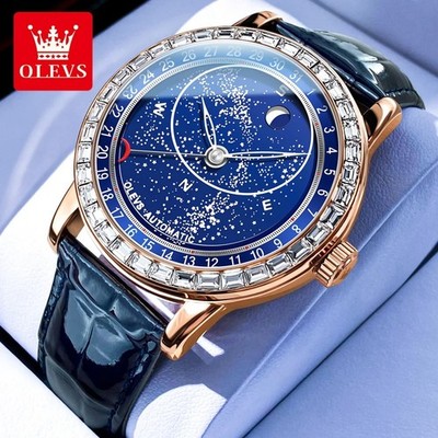 Automatic Mechanical Watch Waterproof Luxury OLEVS Leather Men's Men Strap