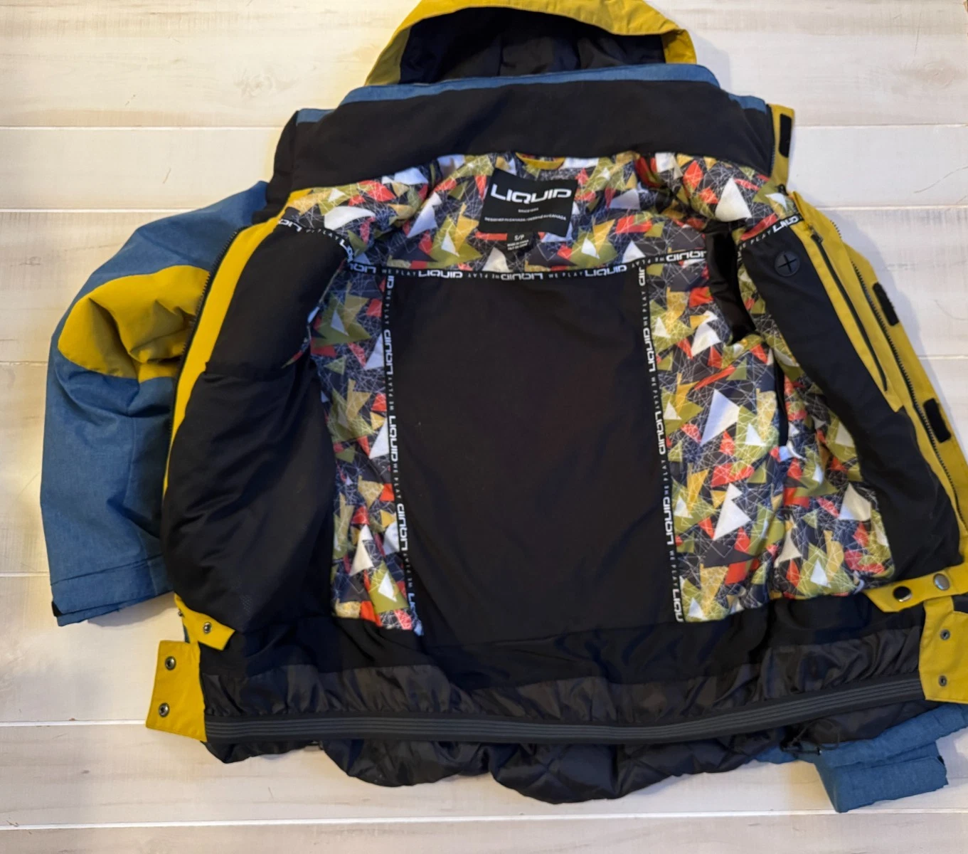 Liquid blue yellow mustard hooded snowboard ski winter jacket coat size S men's - product detail image 2