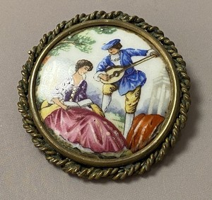 Rare Lot 2 Bijoux Broche & Pendentif Plaque Emaillées Limoges ? French