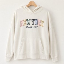 Gap New York Embroidered Cream Hoodie Sweatshirt XL Oversized Preppy Streetwear