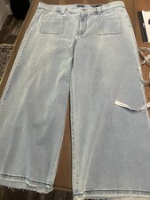 J. Jill High Rise Full Leg Wide Leg Blue Denim Crop Pants Raw Hem 16