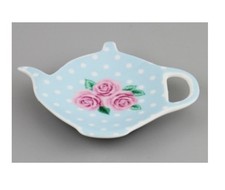 Vintage Rose Afternoon Tea Retro Porcelain Tea Bag Holder Tray Tea Pot Shape