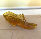 Fenton Amber Glass Slipper Shoe Daisy Buttons and Bows