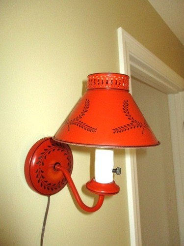 Vintage Collectible Red Tole Mid Century Metal  Wall Pin Up Sconce Lamp Light