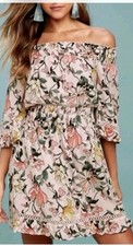 Lulu's Hello Darling Off the Shoulder Floral Mini Dress in Blush Pink - Small