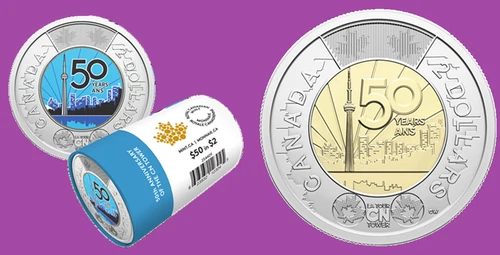 Set 2026 Canada CN Tower Anniv Col & N-Col Two Dollar Toonie Coins Mint UNC $2