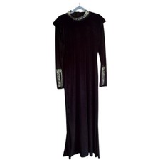 Black Velvet Maxi Dress Sz 3X Rhinestone Collar and Sleeves Formal Goth Bodycon