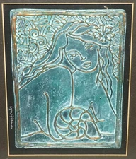 Lyn Gianni Original Acrylic on Board Lady with Nautilus Shell Verdigris Signed