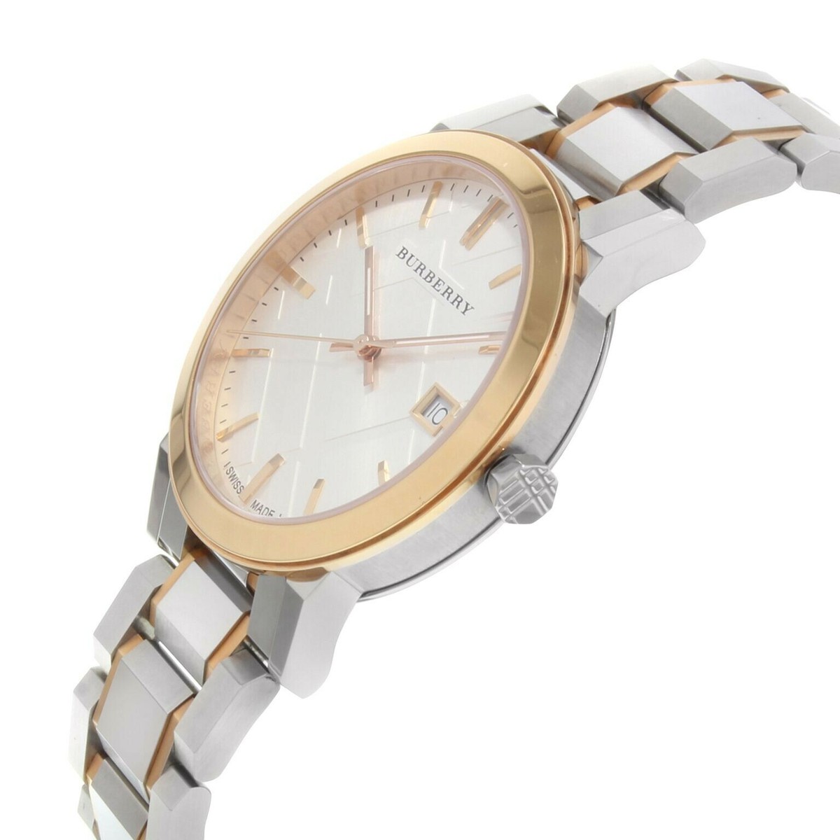 NEW BURBERRY SILVER+ROSE GOLD 2 TONE BRACELET WATCH BU9006