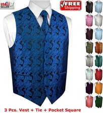 Men's Paisley Formal Tuxedo Vest, Tie & Hankie. Wedding, Prom, Cruise