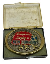 Vintage Snap-On Tools "Charging To New Horizons" Solid Brass Belt Buckle NOS
