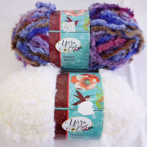 Yarn Bee Sherpa Blend White and Multi Color 4 oz Yarn Skeins Lot of 2