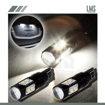 2x White T10 168 LED Bulb Projector Lens Lisense Instrument Cluster Panel Light