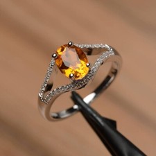 2.30Ct Oval Cut Lab-Created Yellow Citrine Engagement Ring 14K White Gold Plated