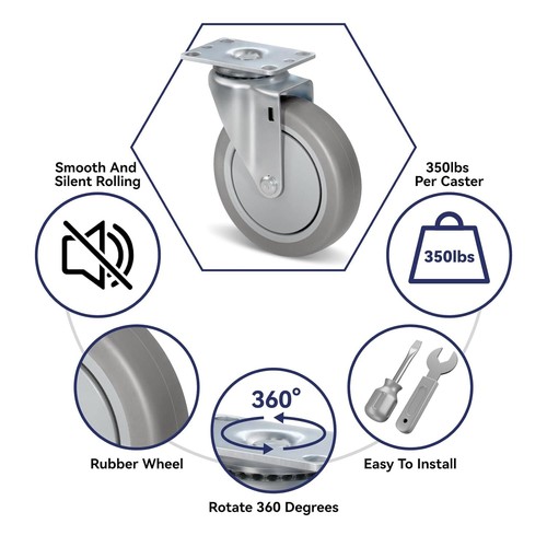5" Heavy Duty Casters Rubber Wheel Capacity up to 1400 LB - Picture 11 of 56