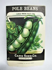 *Original* POLE BEAN Large White Pole CARD SEED CO. Packet 1920's Fredonia NY