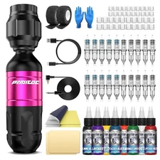 Tattoo Pen Machine Kit Needles Cartridge Ink Wireless Rotary Gun Power Supply